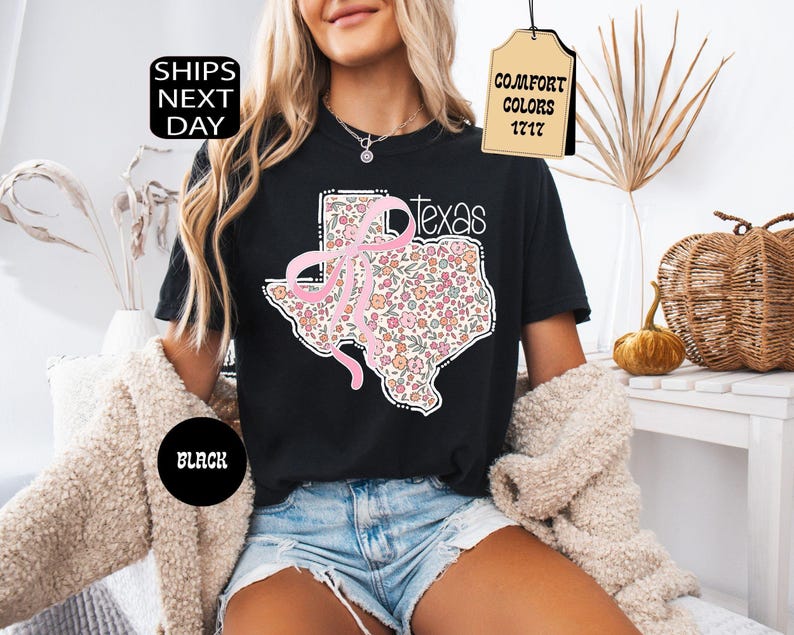 Comfort Colors Floral Texas State Shirt, Coquette Western Tee image 6