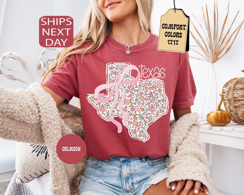Comfort Colors Floral Texas State Shirt, Coquette Western Tee image 4