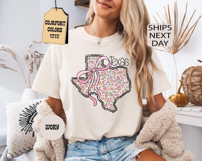 Comfort Colors Floral Texas State Shirt, Coquette Western Tee image 8