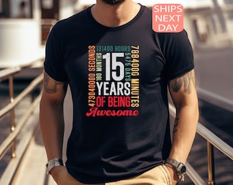 T-shirt 15e verjaardag, shirt 15-jarige jongen