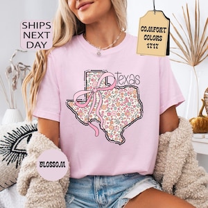 Comfort Colors Floral Coquette Texas Shirt, Texas State Shirt, Western American Tshirt, Texas Travel Gift, Texas T-Shirt, Texas Cities Shirt