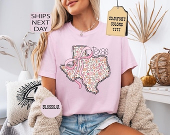 Comfort Colors Floral Texas State Shirt, Coquette Western Tee