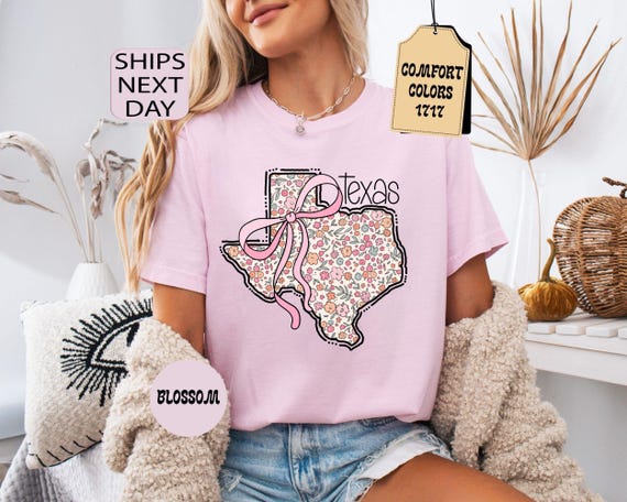 Comfort Colors Floral Texas State Shirt, Coquette Western Tee