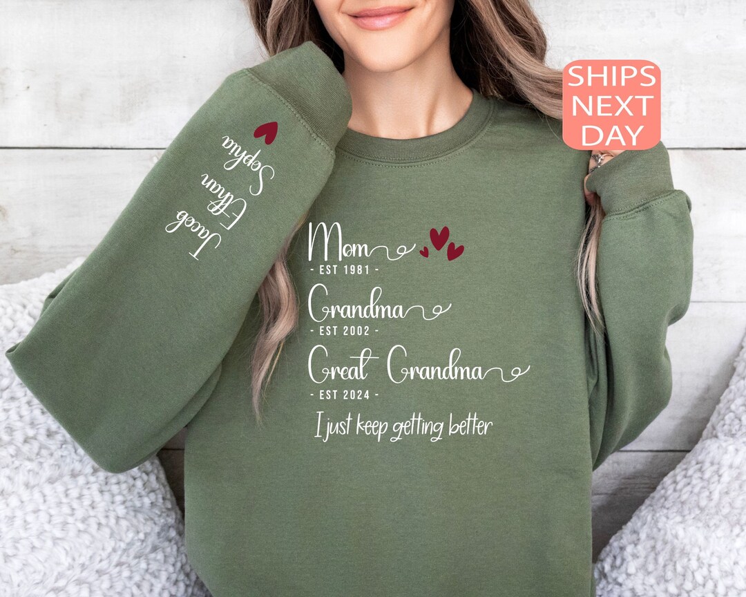Personalized Mom Grandma Great-grandma Sweatshirt, Customized Grandkid ...