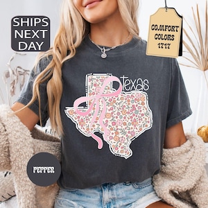 Comfort Colors Floral Texas State Shirt, Coquette Western Tee image 2