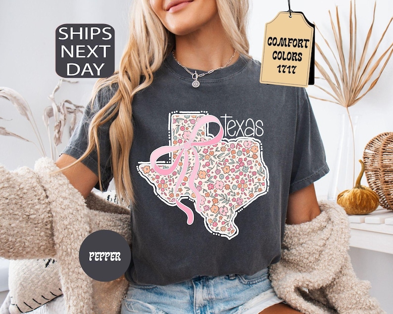 Comfort Colors Floral Texas State Shirt, Coquette Western Tee image 2