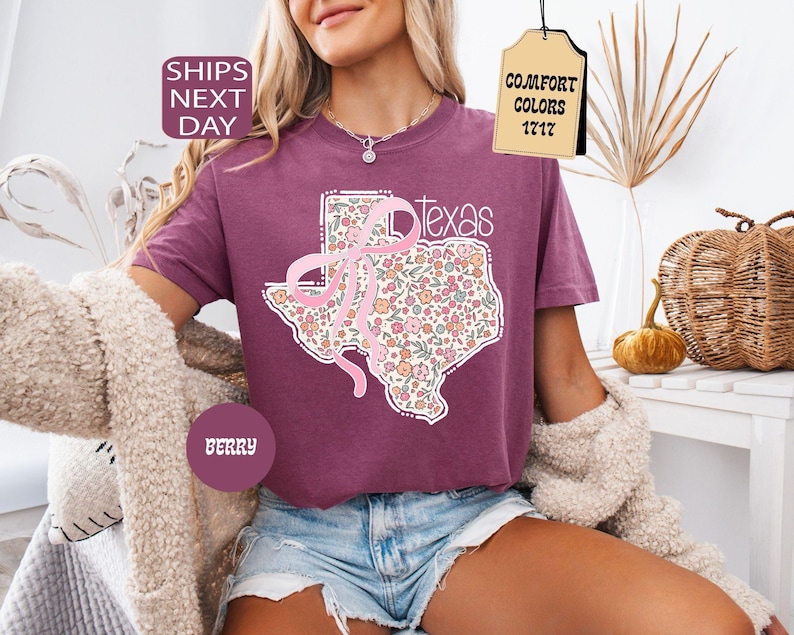 Comfort Colors Floral Texas State Shirt, Coquette Western Tee image 7