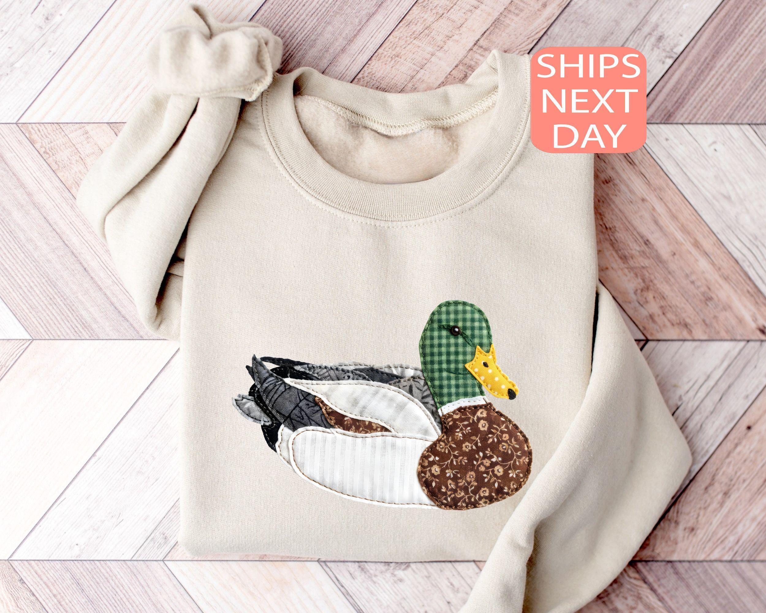 Faux Patchwork Mallard Duck Sweatshirt, Duck Hunting Sweater