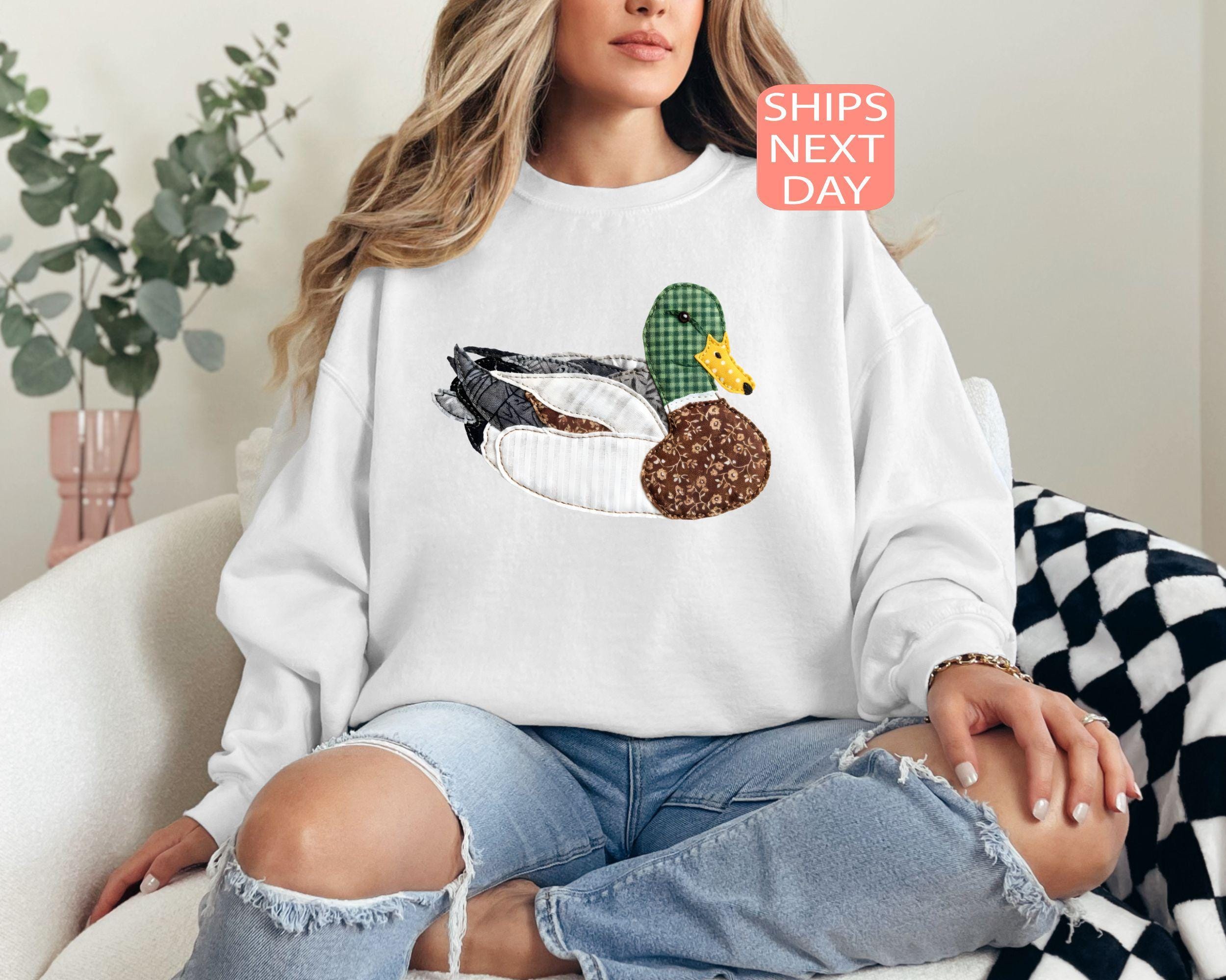 Faux Patchwork Mallard Duck Sweatshirt, Duck Hunting Sweater 