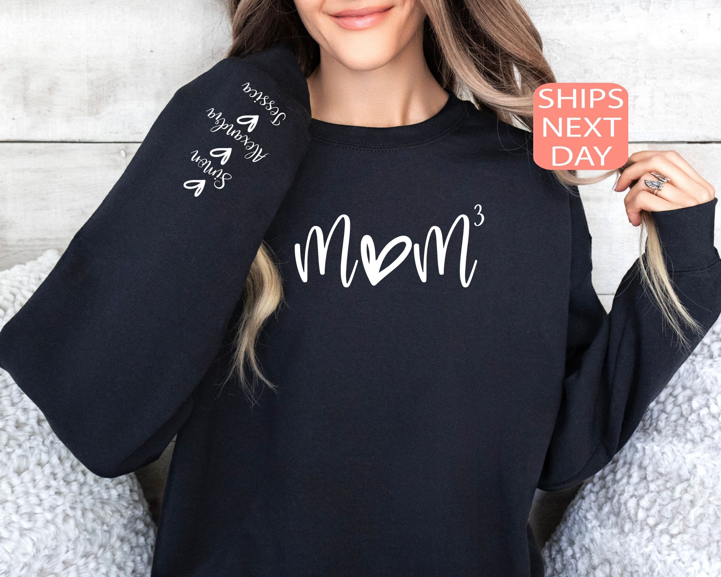 Sudadera personalizada para mamá de tres hijos, suéter personalizado para mamá de 3 hijos con nombres de niños, sudadera con capucha "Mamá al Poder", regalo para el Día de la Madre, revelación del tercer bebé