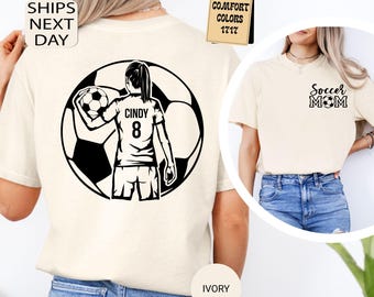 Comfort Colors Soccer Mom Shirt With Kids Name & Jersey Number Custom Soccer Mama T-shirt
