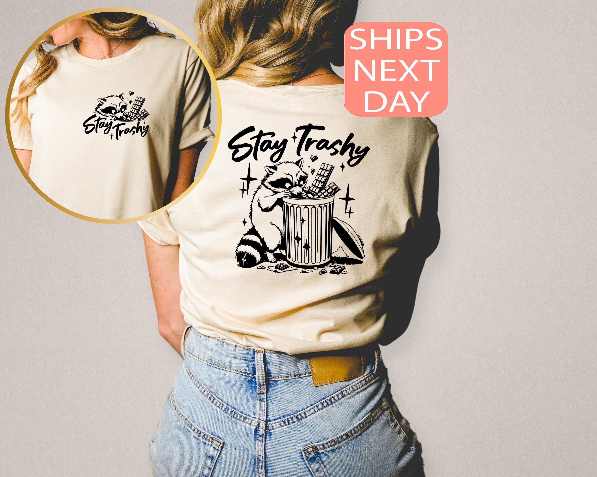 Retro Stay Trashy T-Shirt, Funny Overstimulated Racoon Graphic Tees, Raccoon Lover Gift, Sarcastic Adult Humor Tee, Meme Shirt