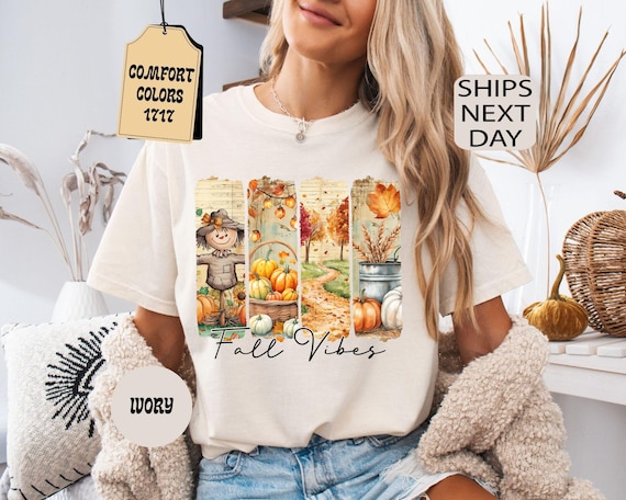 Comfort Colors® Fall Vibes Shirt, Fall Pumpkin Shirt, Fall Season Tee, Autumn Vibes Shirt, Scarecrow Shirt, Cozy Autumn Harvest, Fall Leaves