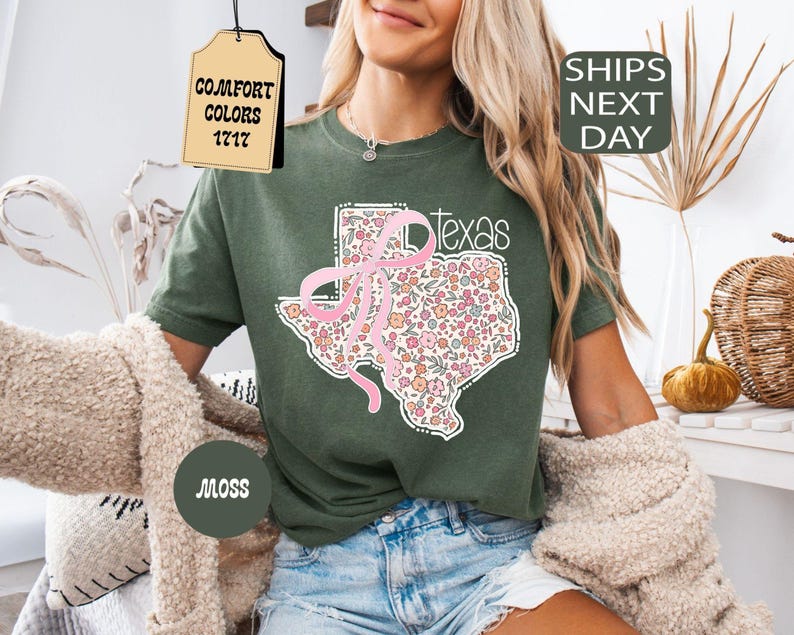 Comfort Colors Floral Texas State Shirt, Coquette Western Tee image 3