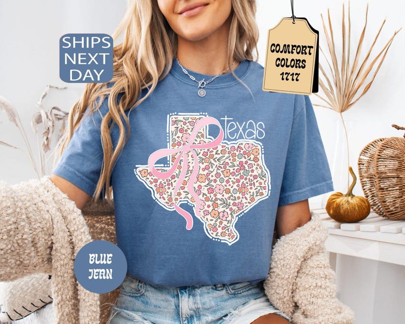 Comfort Colors Floral Texas State Shirt, Coquette Western Tee image 5