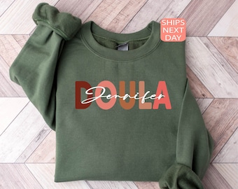 Felpa personalizzata da doula, girocollo da ostetrica