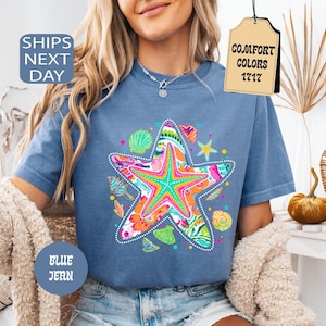 Summer Starfish Comfort Colors® Shirt, Summer Vacation TShirt, Preppy Beach Shirt, Colorful Preppy Coastal Hawaii Summer Shirt