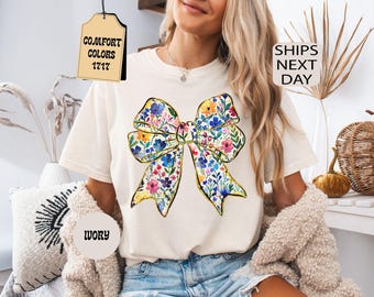 Comfort Colors Floral Bow T-Shirt, Coquette Tee