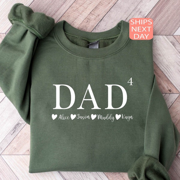 Personalized Dad of 4 Sweatshirt Custom Papa 4 Hoodie with Kids Names Father Sweatshirt Dad of 4 Kids Sweater Fathers Day Gift Dad Present