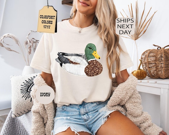 Comfort Colors Faux Patchwork Mallard Duck Shirt, Duck Hunting T-shirt, Outdoor Tee, Not Embroidery