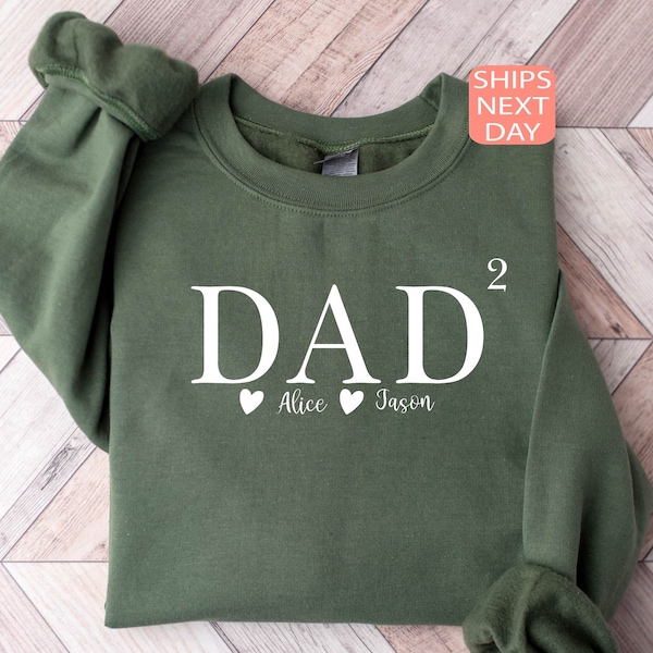 Personalized Dad of 2 Sweatshirt Custom Papa 2 Hoodie with Kids Names Twin Dad Sweatshirt Dad of 2 Kids Sweater Fathers Day Gift Dad Present