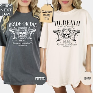 Bride or Die Til Death Do Us Party Shirt Gothic Bride Bachelorette Tee Skeleton Comfort Colors Custom Halloween Bachelorette Spooky Bride