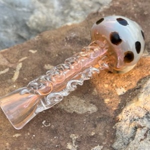 Hand-blown Glass Chillum Pipe, Custom Mushroom Chillum Glass Pipe with pink twist stem design, Color changing fume 4&quot; Chillum Pipe