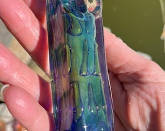 Glass Pipe, custom-made hand-blown amazing Iridescent square glass pipe, custom hand-made Tropical Breeze glass pipes 4"