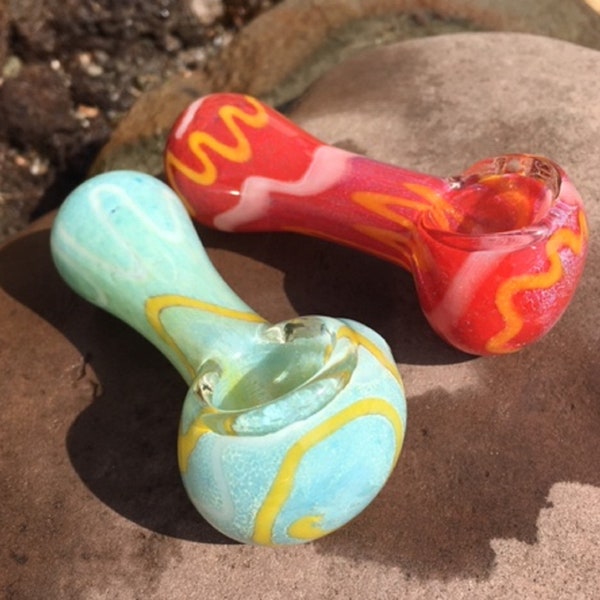 Glass Pipes, custom-made hand-blown glass pipe, Pink Wisteria or Blue Calypso Hand-Blown Glass Pipes