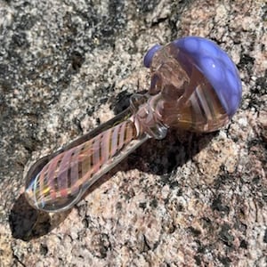 Glass Pipes, custom-made hand-blown Iridescent glass pipe, custom hand-made Honeycomb pink twist with Purple Top design glass pipe