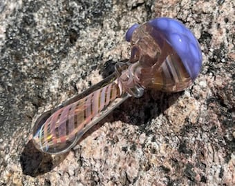 Glass Pipes, custom-made hand-blown Iridescent glass pipe, custom hand-made Honeycomb pink twist with Purple Top design glass pipe