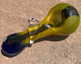 Glass Pipes, custom-made hand-blown Iridescent dichro glass pipe, custom hand-made Slimer glass pipe