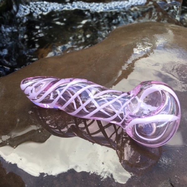 Glass Pipes, custom-made hand-blown glass pipe, custom hand-made Pink Swirl Design glass pipe