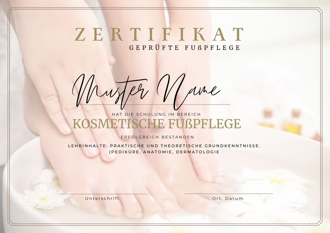 Cosmetic Foot Care Certificate for Download Etsy