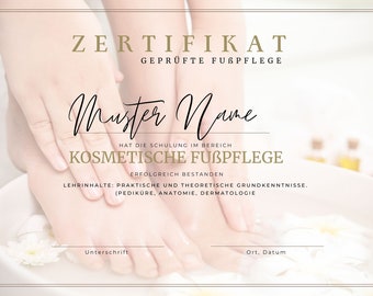 Cosmetic foot care certificate for download