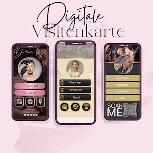 Tarjeta de presentación digital con enlaces en los que se puede hacer clic, incluido código QR, tarjeta de presentación de esteticista, peluquería, tarjeta de presentación y maquillaje permanente.