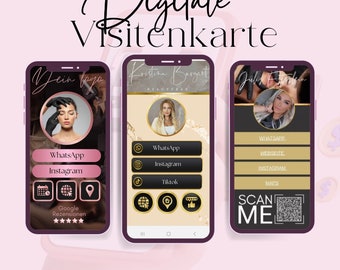 Digital business card with clickable links including QR code, beautician business card, hairdresser, business card, permanent make up