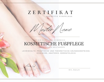 Cosmetic foot care certificate for download
