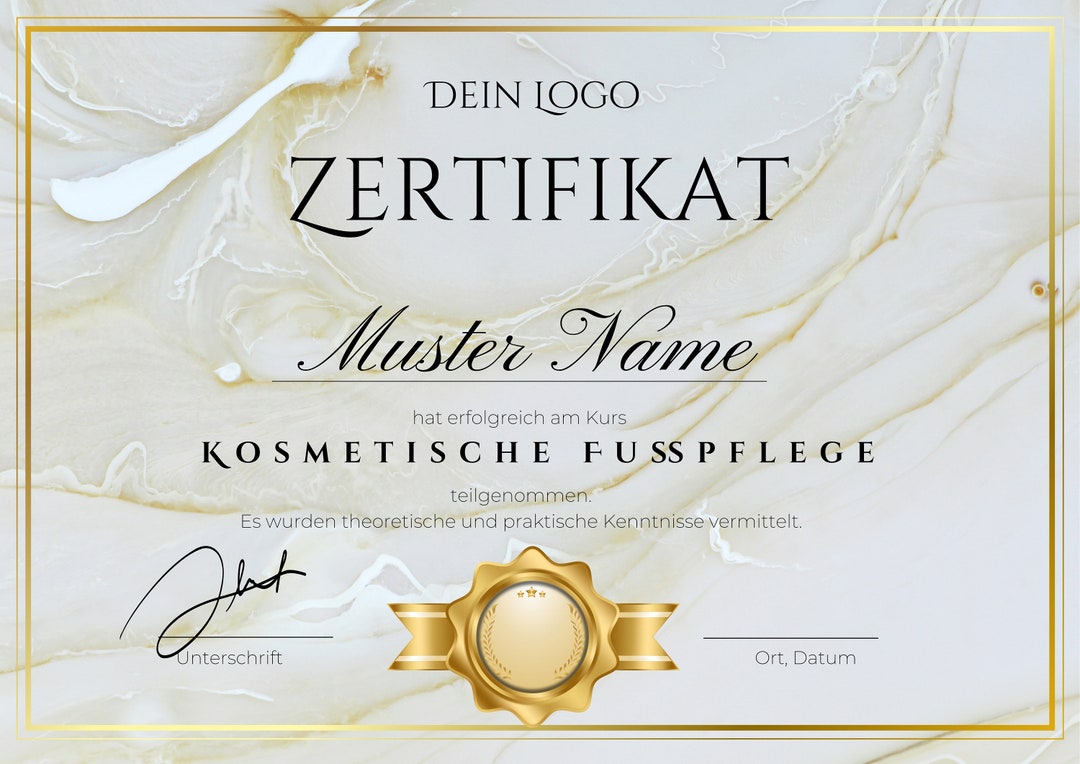 Cosmetic Foot Care Certificate for Download Etsy