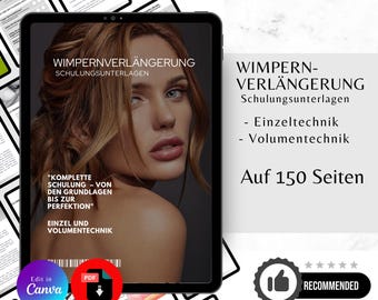 Eyelash extension training materials in German, including declaration of consent, customer file, customer questionnaire, exercise sheets