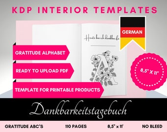 ABC's Coloring Flower Gratitude Diary - KDP Template - 8.5x11 - KDP Interior - Commercial Use License - Instant Download