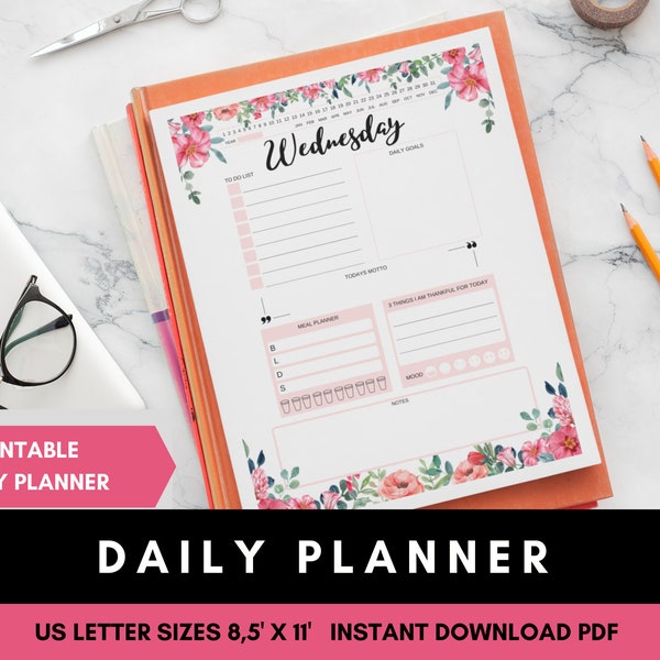 DAILY Planner • US Letter Sizes 7 Day  •  Printable PDF 8,5"x 11" • Seven Days of the Week  •Instant Download pdf