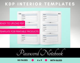 PASSWORD Notebook • 110 total pages • 6x9 inches with bleed • KDP Interior Template • commercial use