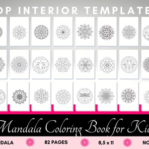 May include: A black and white printable coloring book for kids featuring 40 mandala designs. The book has 82 pages and is 8.5 inches by 11 inches. The book is designed for no bleed printing.