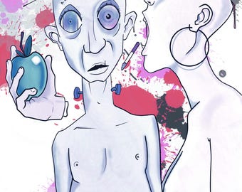 Adam en Eva digitale print originele surrealistische kunst voor interieur gekleurde originele bijbelse kunst