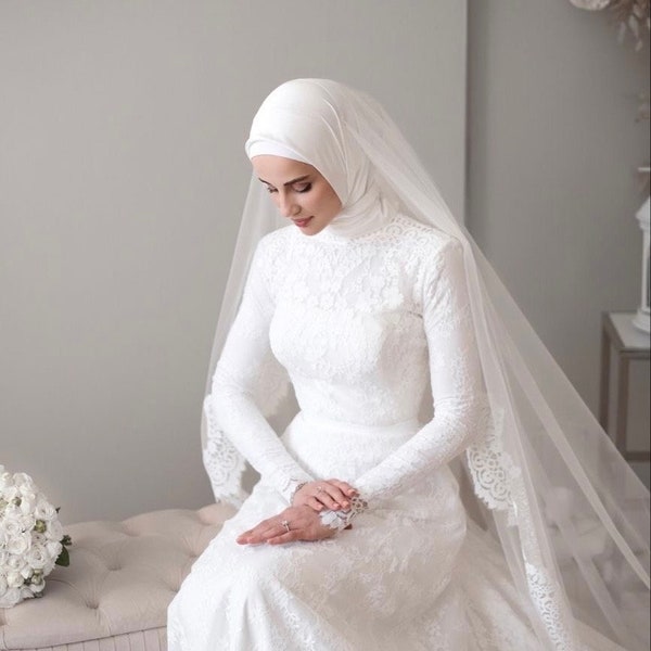 Grand hijab châle en jersey lycra pour mariée, choix de couleurs ivoire et blanc hijab, écharpe de mariée pour mariée musulmane, turban de mariée simple et modeste