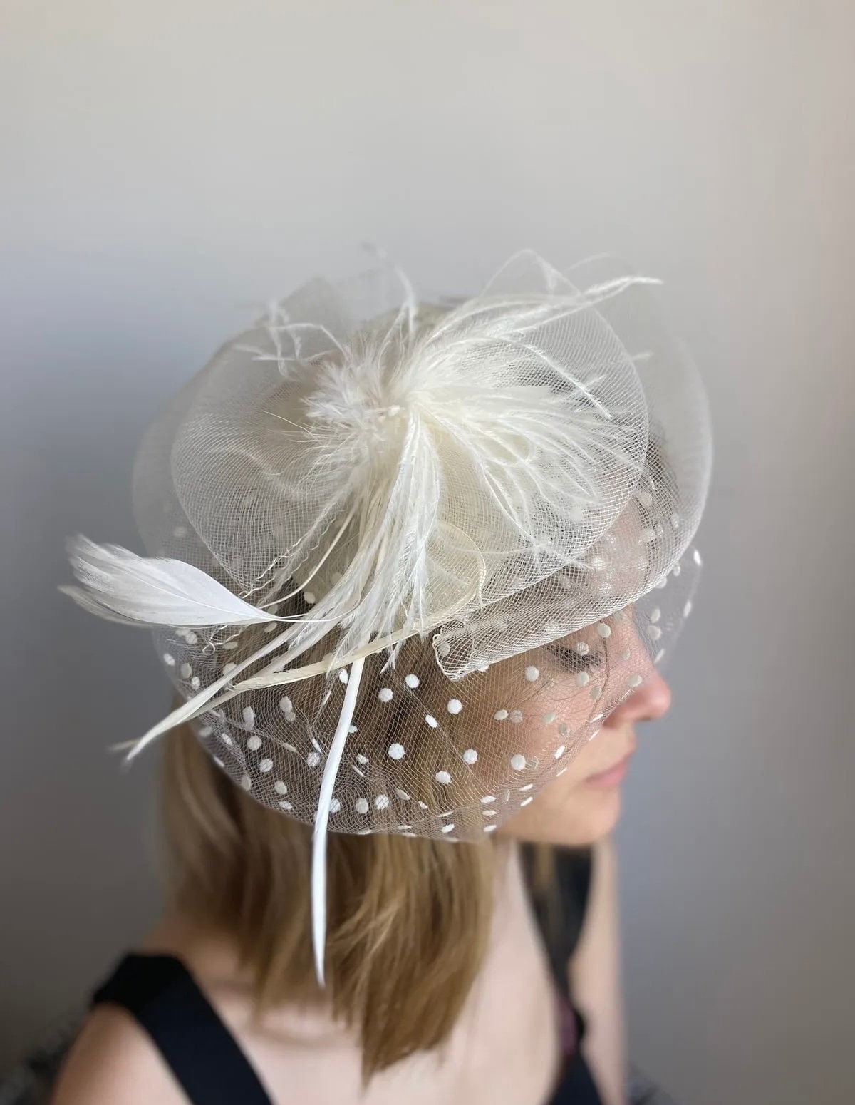 Ivory Bridal Hat, Ivory Wedding Hat, Bridal Mini Hat With Feather