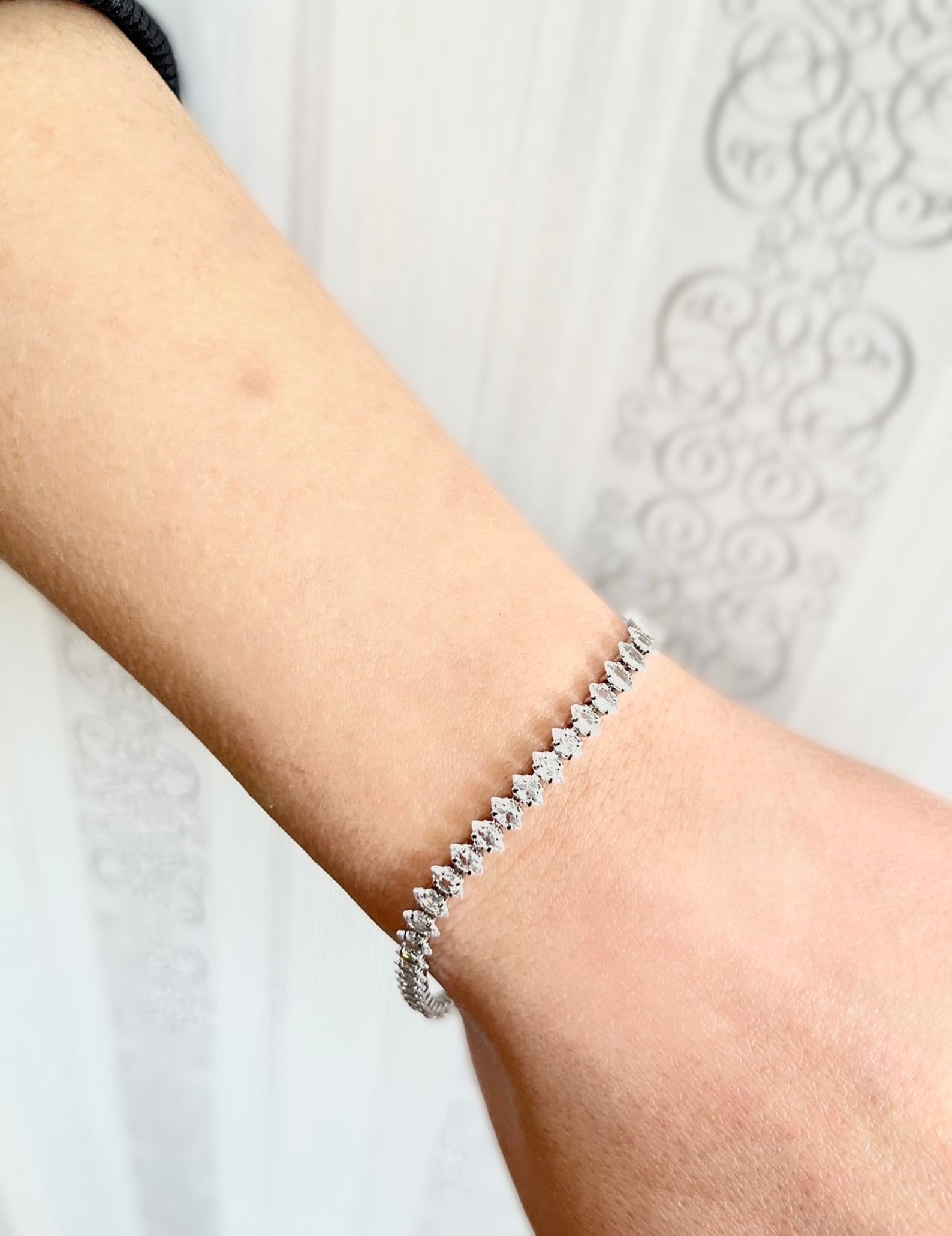 Stainless Steel Tennis Bracelet With Clip and Zircona Stones - Etsy