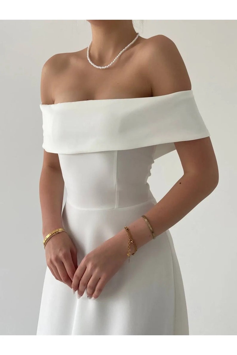 Off the Shoulder off White Midi Wedding Dress, Courthouse Wedding Dress ...