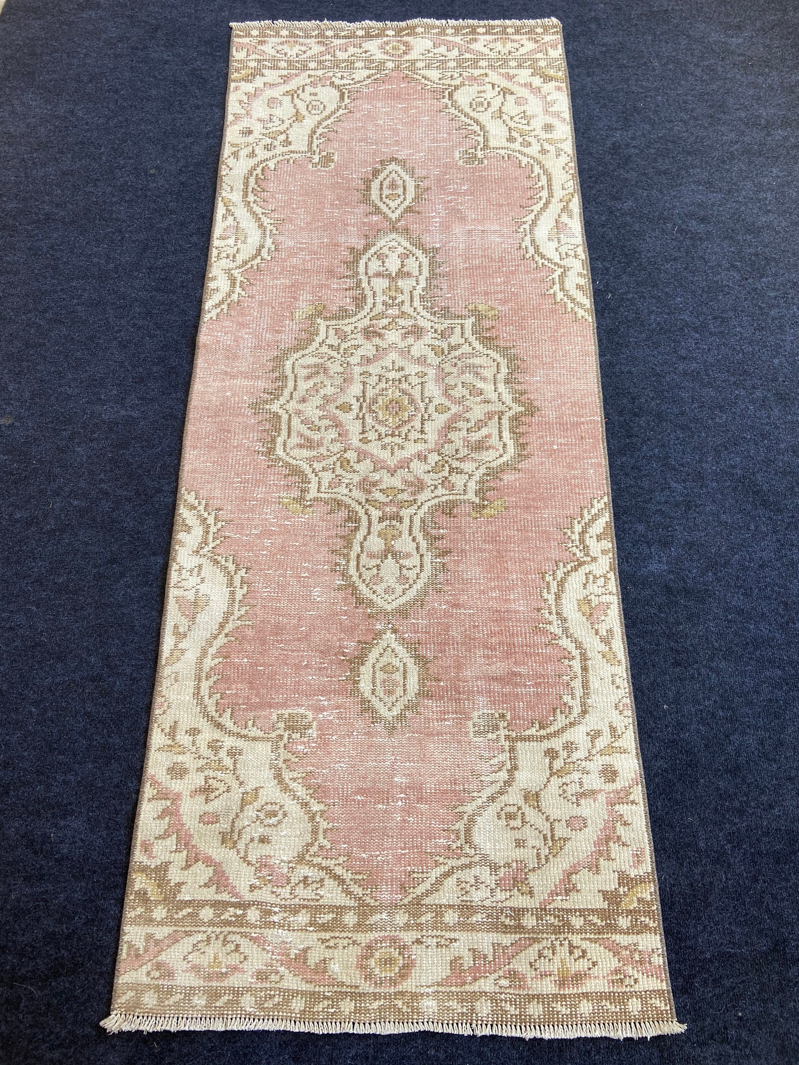 Vintage Turkish Hallway RugWool Hand Knotted Rose Beige pink Etsy